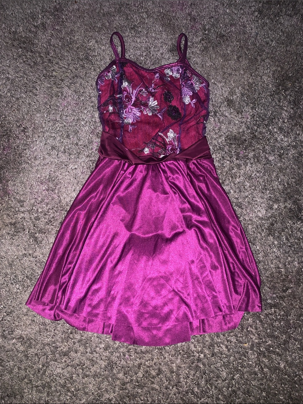 Girls Fuchsia Floral Bodice Satin Skater Dance Costume